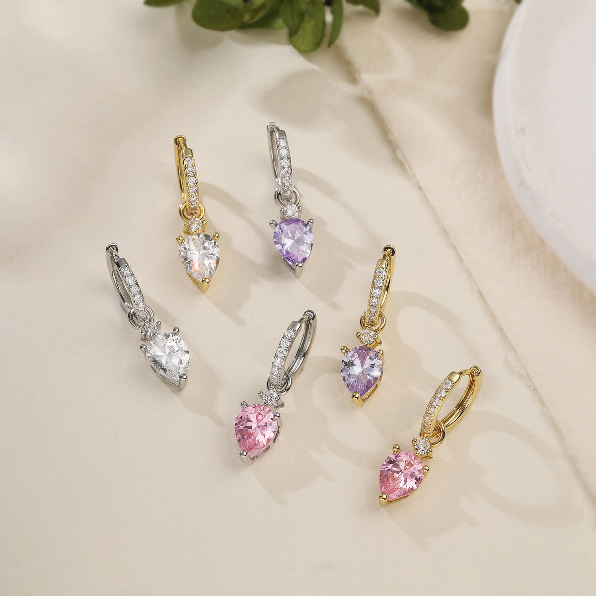 Gold-plated teardrop zircon charm hoop earrings for women by HSF Marketplace