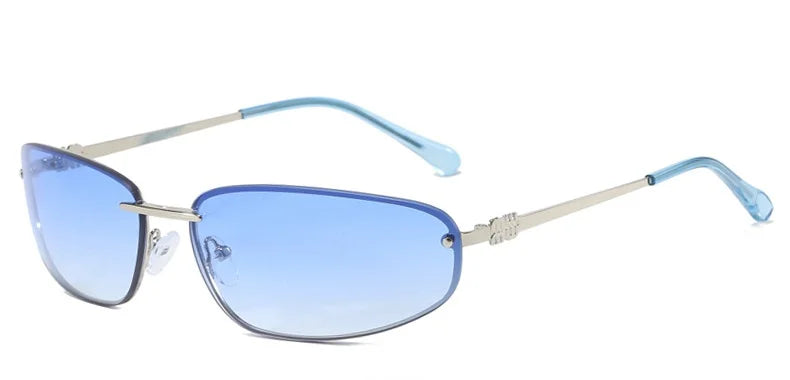 Oval frameless Y2K luxury punk sunglasses for women with retro high-end styling by HSF Marketplace
