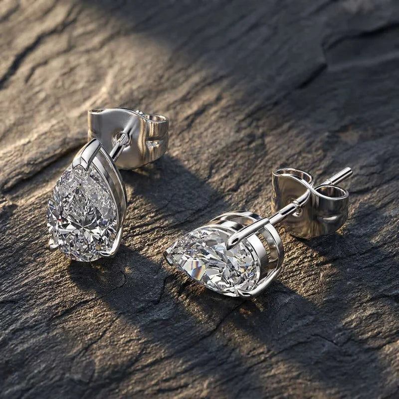 925 sterling silver water drop pear-shaped white zircon stud earrings for women, classic small jewelry design