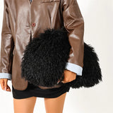 Women’s faux fur clutch bag with kisslock frame clasp, large capacity winter purse by HSF Marketplace, perfect for parties and cold weather.