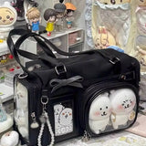 Y2K New Bow Ita shoulder handbag by HSF Marketplace, transparent bag with large capacity, cute comic design, crossbody style.