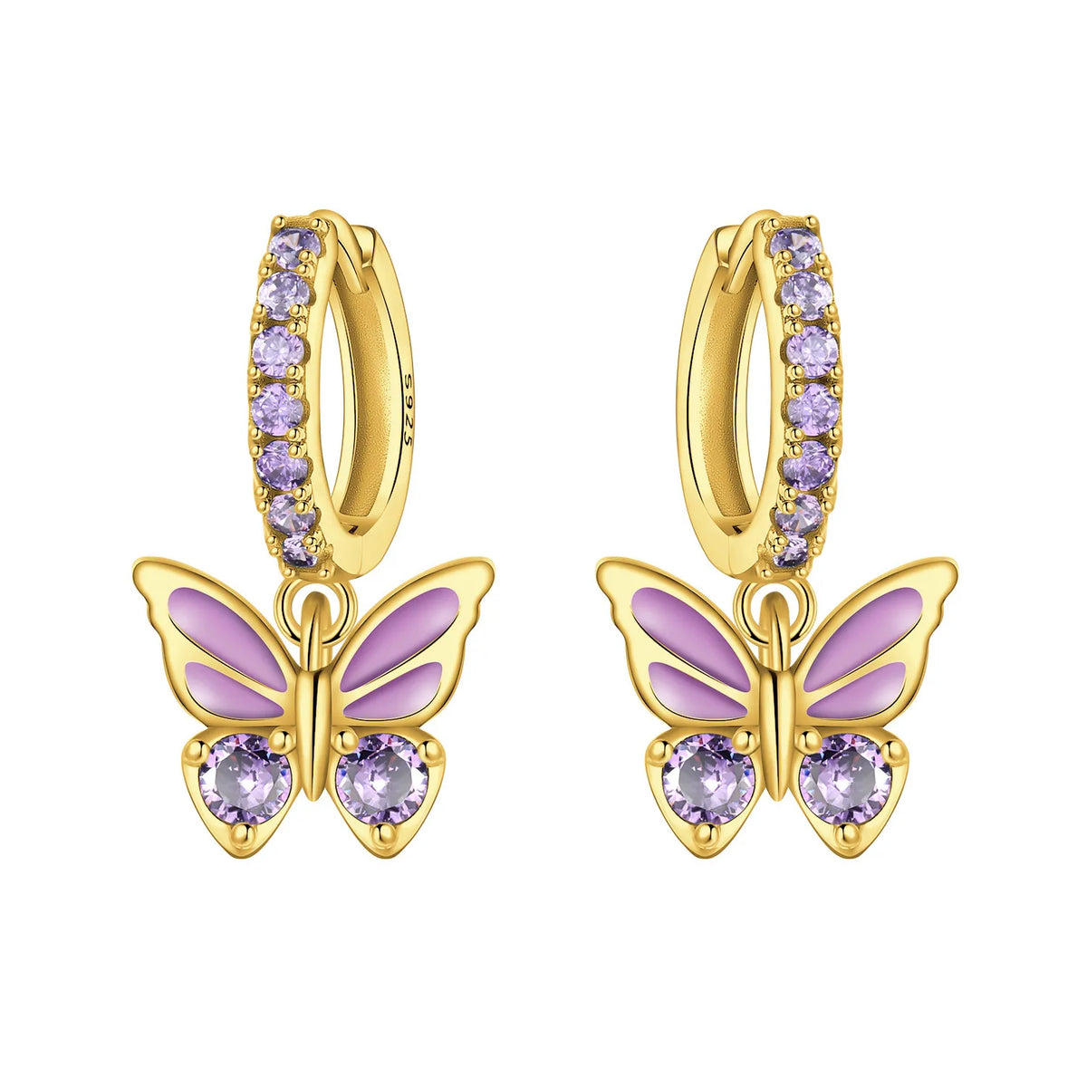 2026 925 sterling silver 18K gold-plated cherry blossom butterfly hoop earrings for women