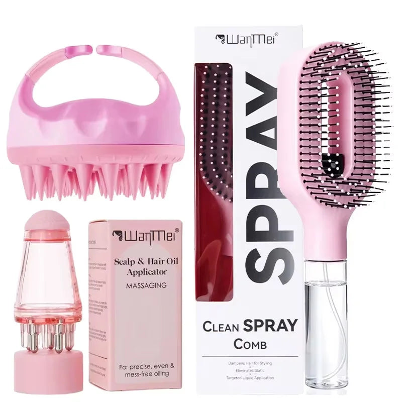 3Pcs Hair Care Set Spray Hair Comb Scalp Massager Shampoo Brush Hair Oil Applicator Bottle Scalp Massage Serum Apply Tool for Hair Growth Salon Styling