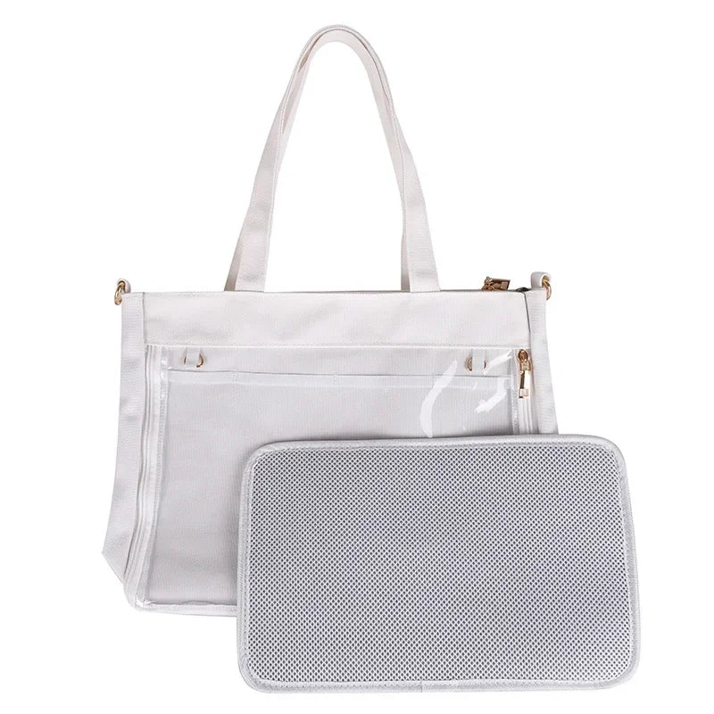 Black Big Ita Bag by HSF Marketplace featuring clear insert, double straps, kawaii transparent shoulder purse for women and girls.