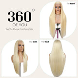 40 Inches 200% Density 13x6 13x4 HD Transparent Invisible Lace Frontal Wig Blonde Bone Straight #613 613 Blonde Human Hair Wigs Brazilian Hair Pre Plucked Pre Cut Lace Pre Bleached Knots Pre Styled For Women