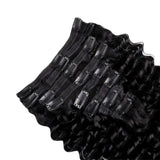 Brazilian Remy human hair deep wave clip-in extensions, 8-piece set, natural black, 10–26 inch, 120g