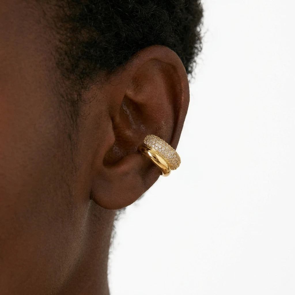 1Pc Minimalist Paved Zircon Double Layer Clip Earrings No Piercing Cartilage Ear Cuff Gold Plated Party Fashion Jewelry Gift