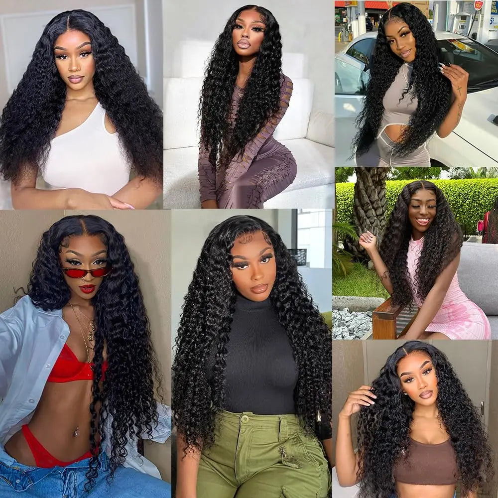 Brazilian Remy human hair deep wave clip-in extensions, 8-piece set in natural black, 10–26 inches