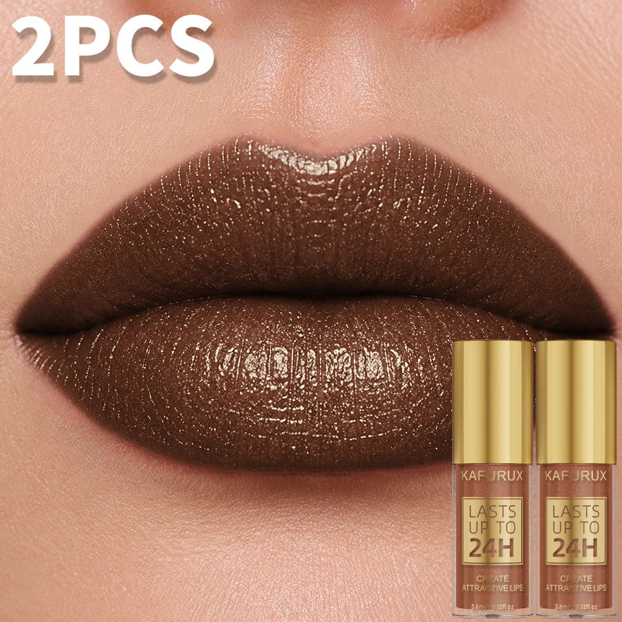 Two metallic glitter lip glosses in vibrant colors, shiny waterproof liquid lipsticks from HSF Marketplace for long-lasting Korean makeup.