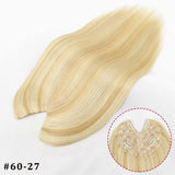 V-shape clip-in human hair extensions, straight Brazilian Remy hair topper in brown blonde highlights, 16 inch