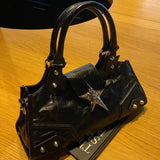 Black Y2K Korean Gothic star girl handbag with vintage fairy grunge style, shoulder tote purse with star embellishments.
