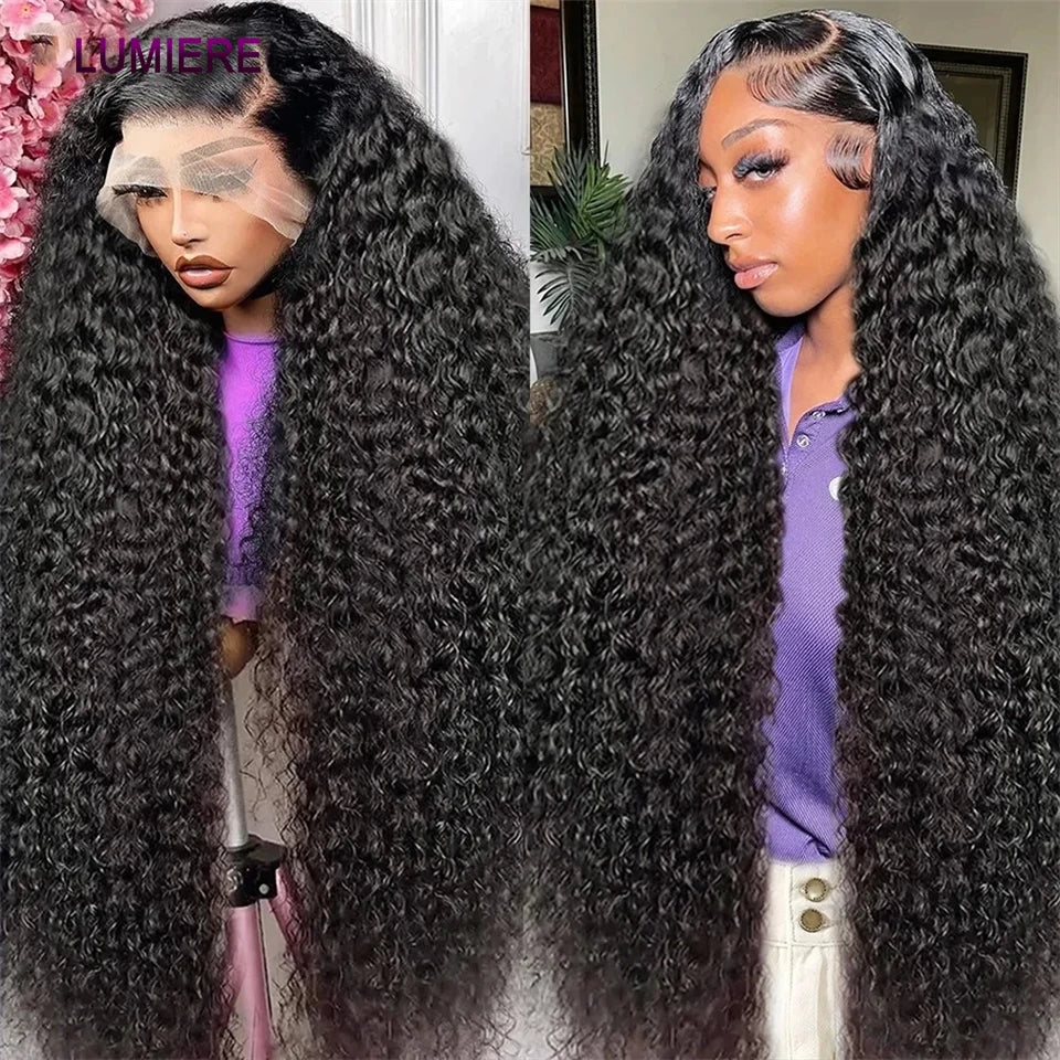Afro Deep Kinky Curly Human Hair 3/4 Bundle with HD Transparent Lace Frontal Closure And Bundle Virgin Hair Weave Extension