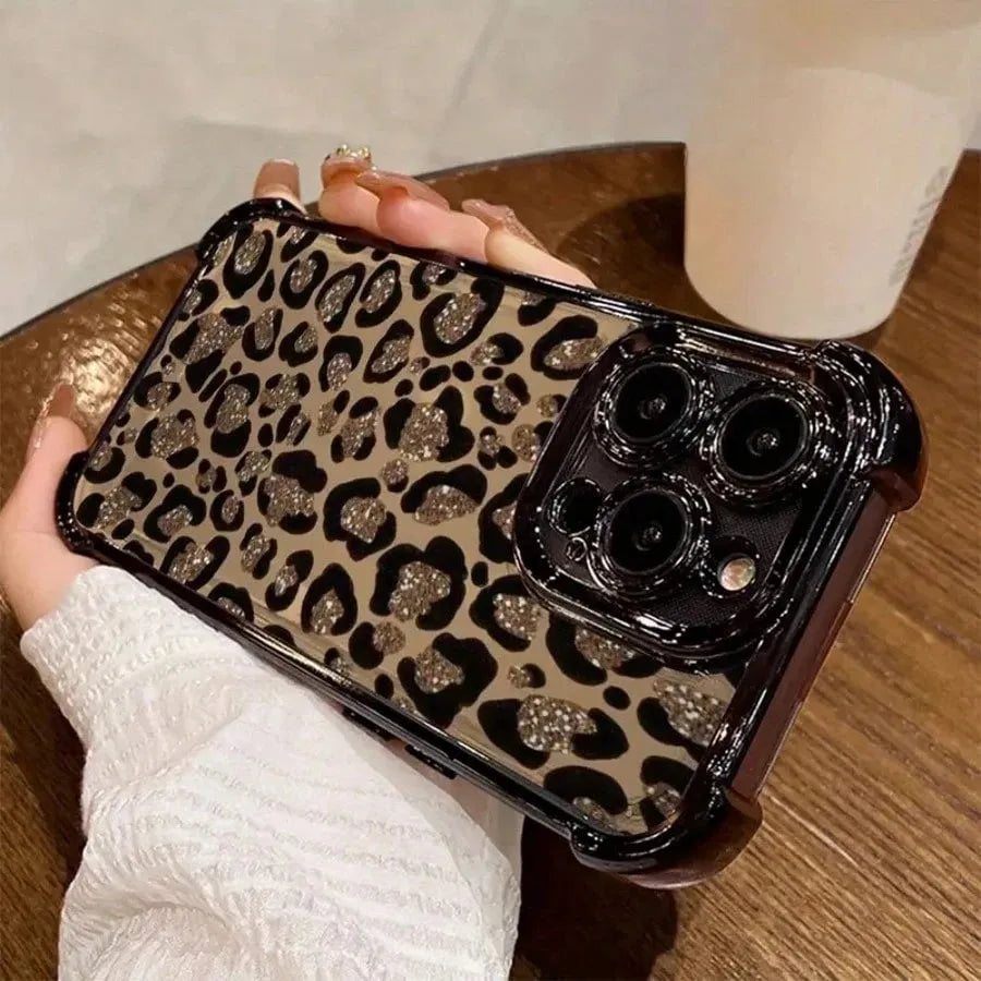Glitter leopard print plating phone case for iPhone models by HSF Marketplace