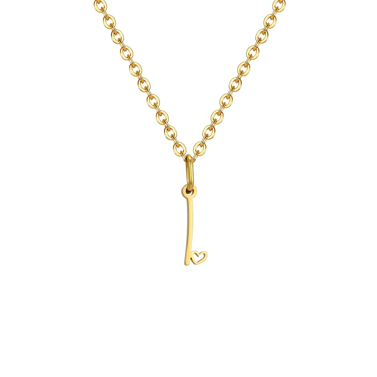Gold plated dainty heart initial necklace for women featuring an A-Z letter pendant, waterproof stainless steel jewelry.