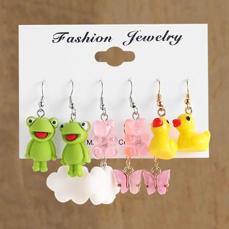 Cute cartoon duck dangle earrings set for trendy girls, HSF Marketplace jewelry
