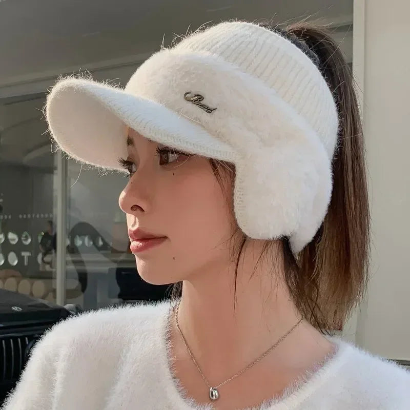Winter Hats for Women - Warm Earflaps Knitted Baseball Caps