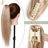 TESS Brazilian human hair claw clip ponytail extension, natural black to blonde, 14–22 inches