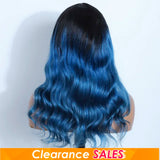 Blue Rebecca T1B human hair wig with bangs, body wave style, full machine-made Brazilian 180D hair for women cosplay or everyday wear.