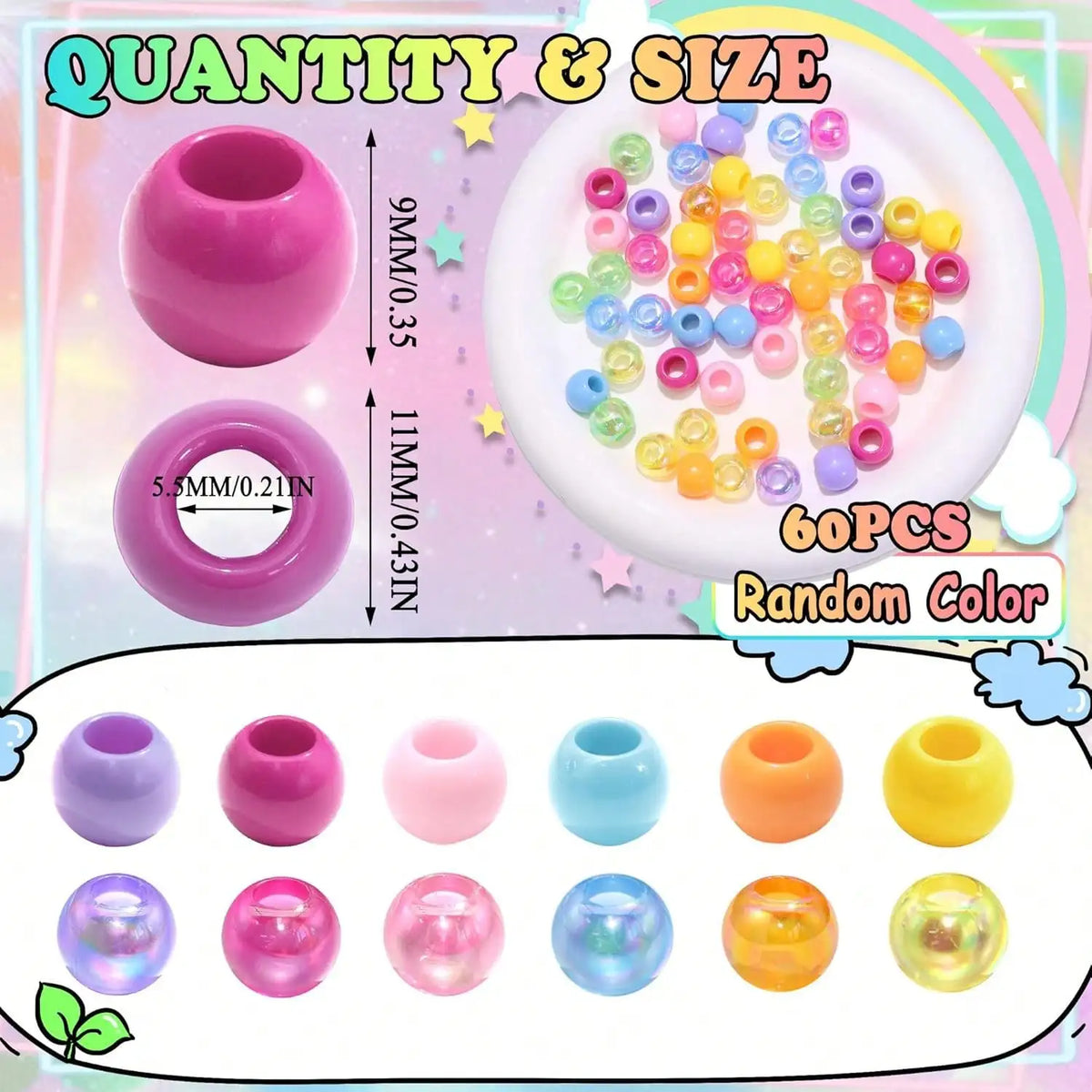 60pcs Colorful Versatile Hair Beads for Braids - Durable Accessory for Hair Styling