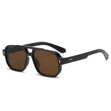 Vintage double bridges square sunglasses by HSF Marketplace with clear ocean lenses, rivet details, UV400 protection, for men and women.