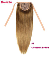 Chocola 16-18 inch Brazilian Remy human hair ribbon ponytail clip-in, straight 60g extension