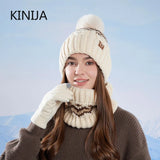 Women's warm knitted beanie cap and scarf set for winter in soft, cozy fabric