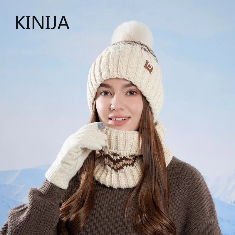 Women's warm knitted beanie cap and scarf set for winter in soft, cozy fabric