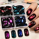 96-piece short square glossy glitter cat eye French press-on acrylic nails in four colors, Y2K style