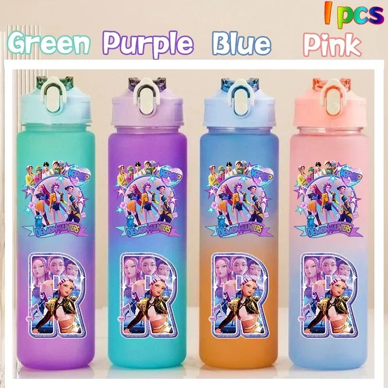 Kpop Demon Hunters gradient color 750ml water cup with straw by HSF Marketplace