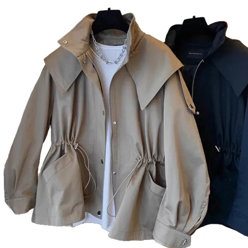Women's fall high-neck zip jacket by HSF Marketplace in trendy street style