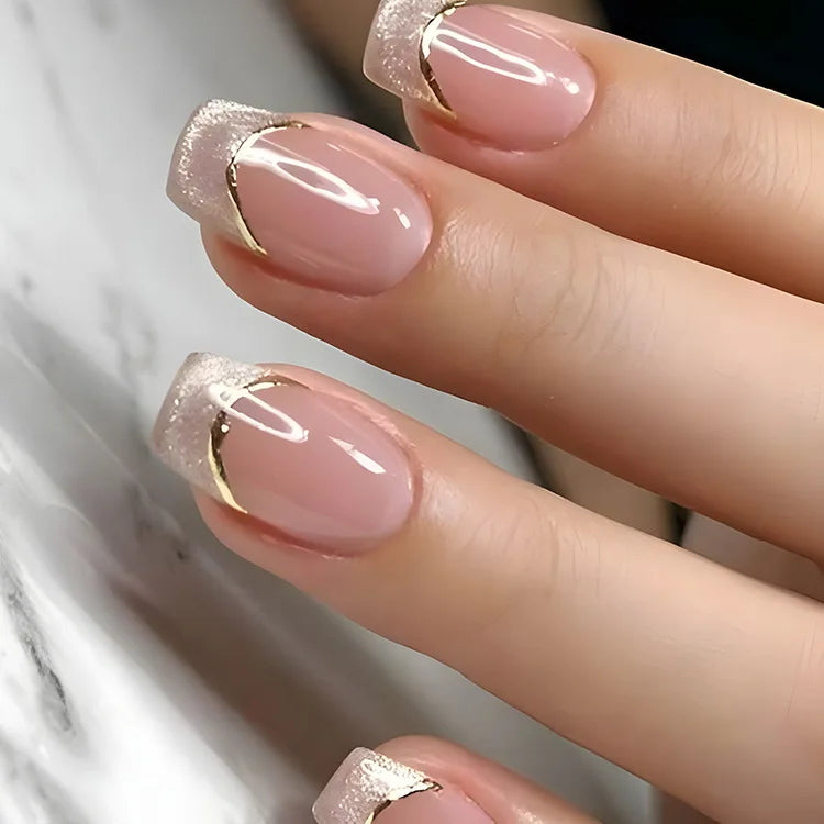 24-piece oval short pink ombre press-on false nails by HSF Marketplace for women and girls