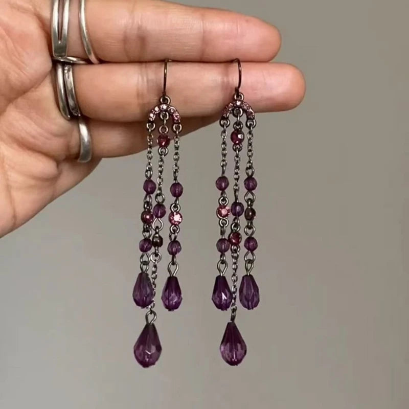 Elegant vintage long rhinestone tassel dangle earrings for women by HSF Marketplace