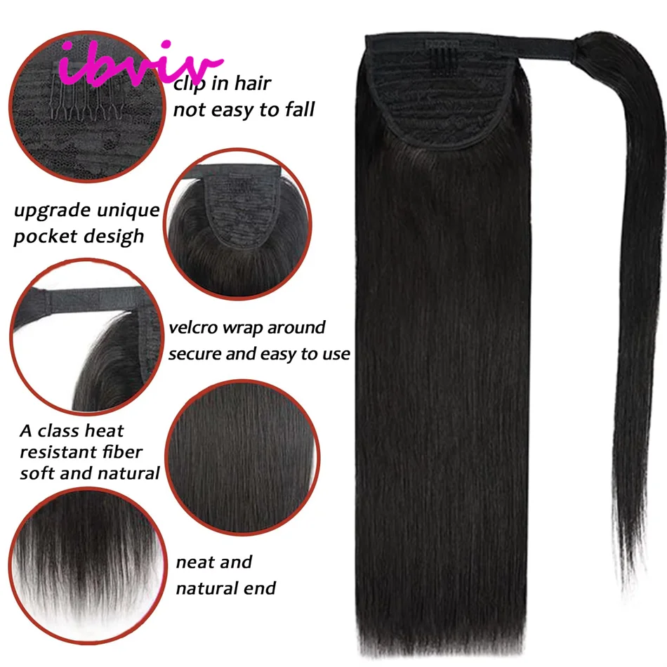 Straight Remy human hair wrap-around ponytail extension, 10–32 inches, by HSF Marketplace