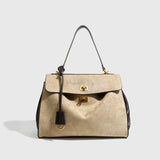Women's large capacity split leather tote bag in brown, HSF Marketplace handbag[]{?}