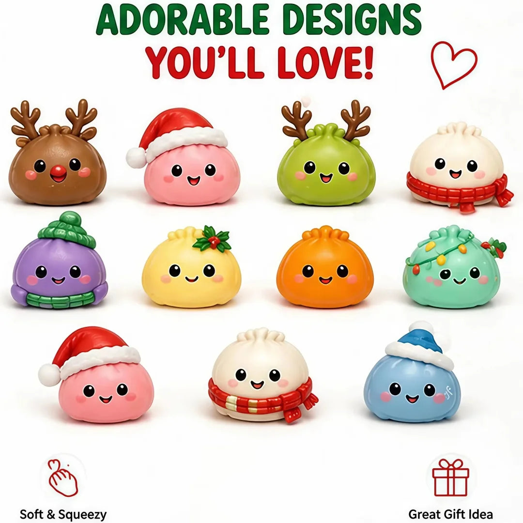 Christmas squishy advent calendar with 24-day countdown, dumpling-shaped slow-rising sensory toys and home decor pieces