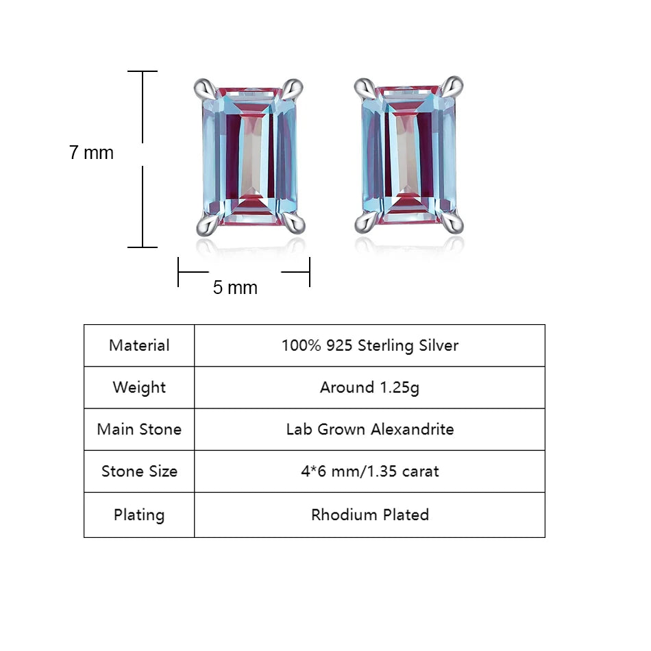 ALLNOEL square 1.35ct lab alexandrite 925 silver stud earrings with June color-changing birthstones