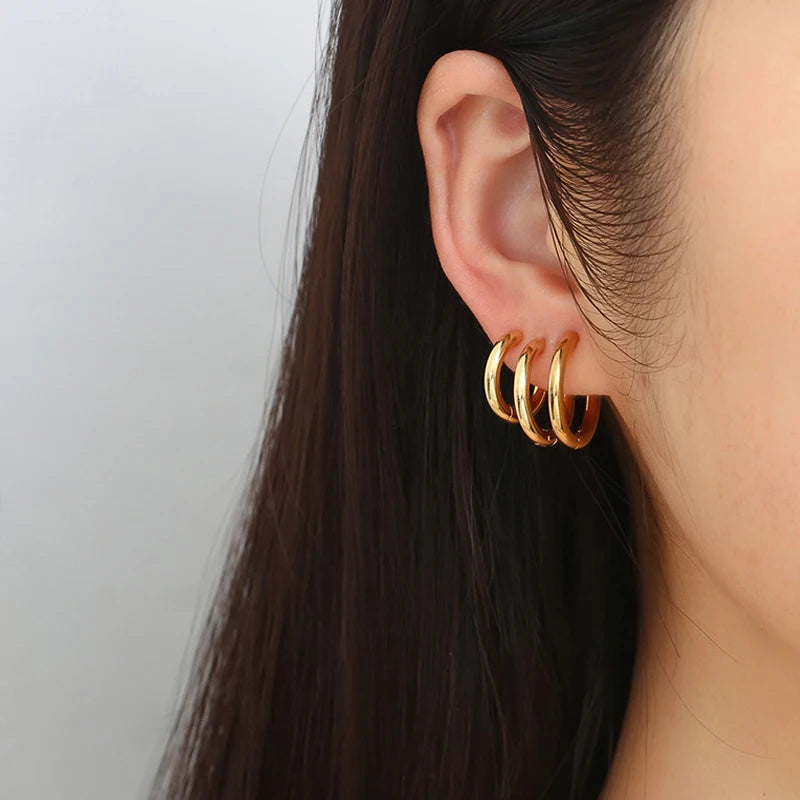 Classic stainless steel round hoop earrings for women by HSF Marketplace