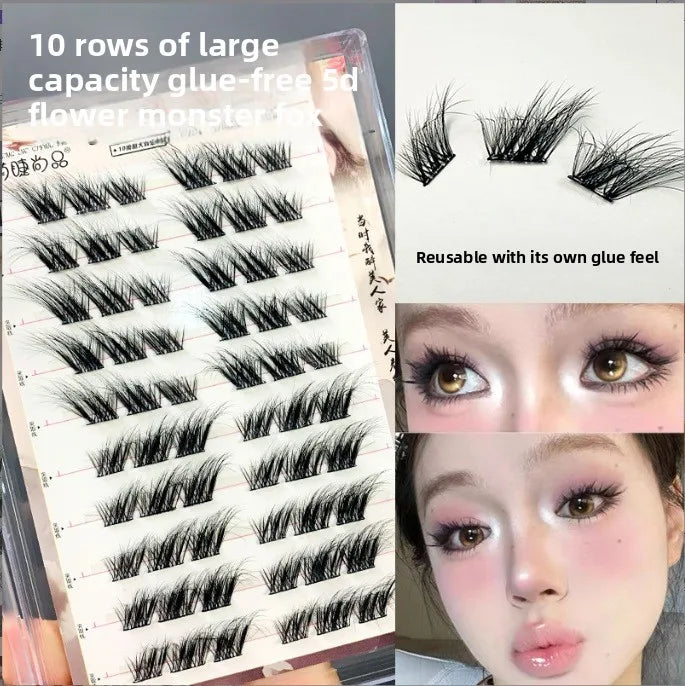 No Glue Self-Adhesive False Eyelashes - Dramatic Volume Natural Wispy Winged Fox Eye Manga Style Fluffy Cat Eye Lashes 7-12mm