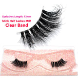 3D Mink Half Eye Lashes Natural Lightweight Short Fake Eyelashes Soft Fluffy Clear Band Strip Mink Lashes Extension
