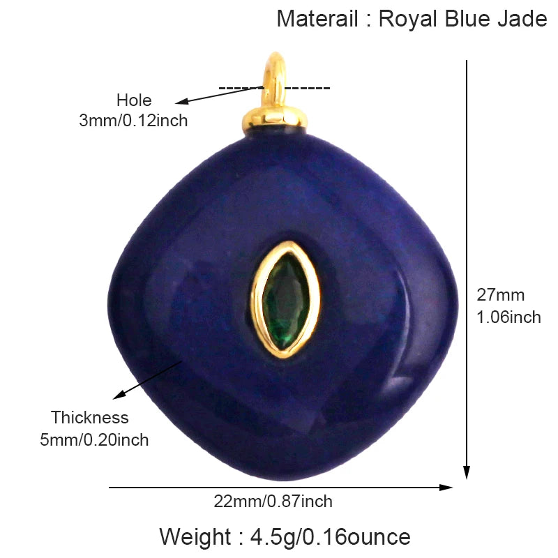 Jewelry pendant with jade agate, amethyst, amazonite, water grass, and lapis lazuli stones in 18K gold plated charm for necklace making