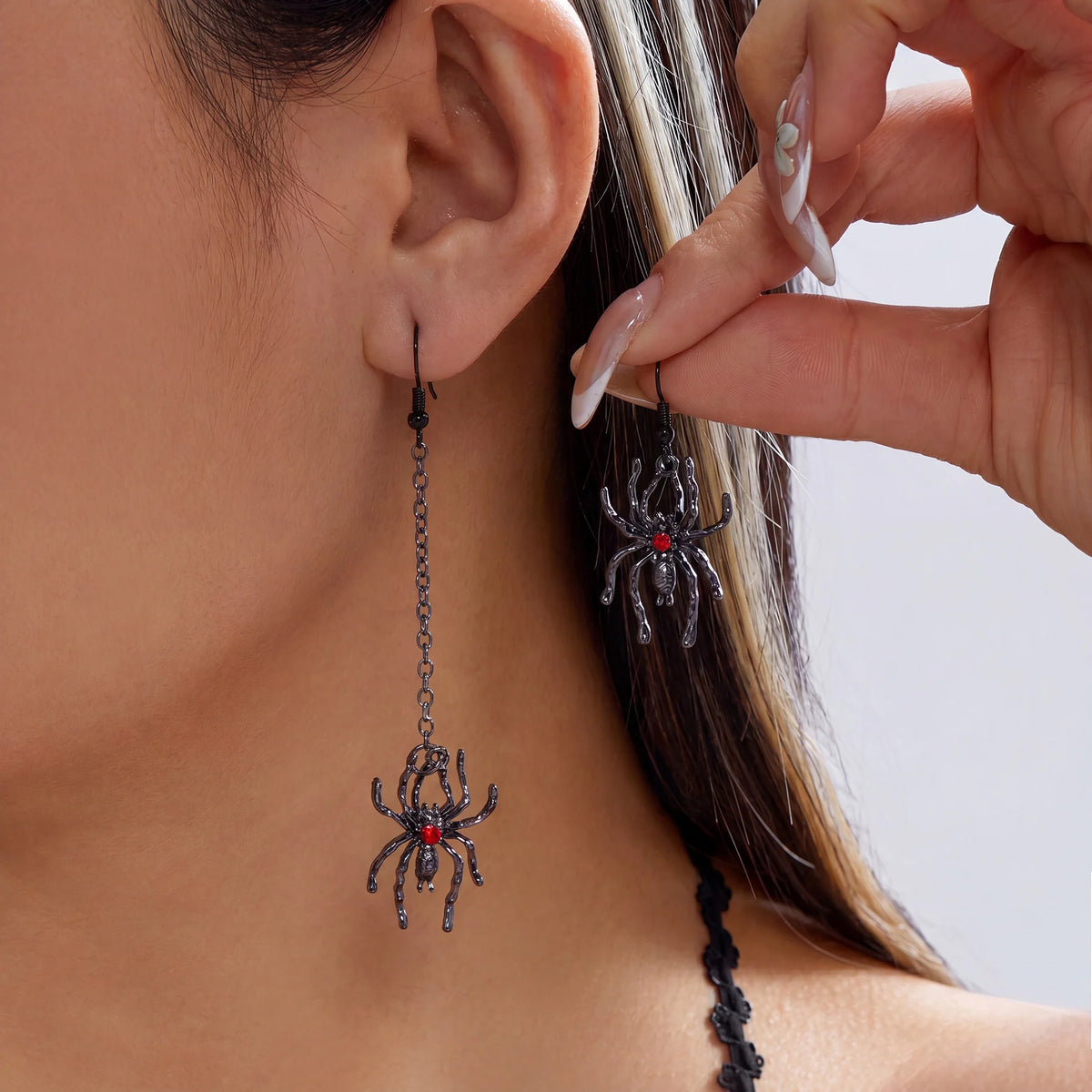 Gothic spider dangle earrings for women by HSF, punk holiday jewelry with detailed spider charms