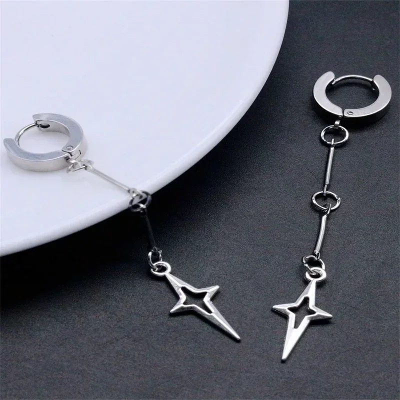 Classic star earrings, chunky dangly hypoallergenic Y2K goth jewelry with edgy punk fairy aesthetic