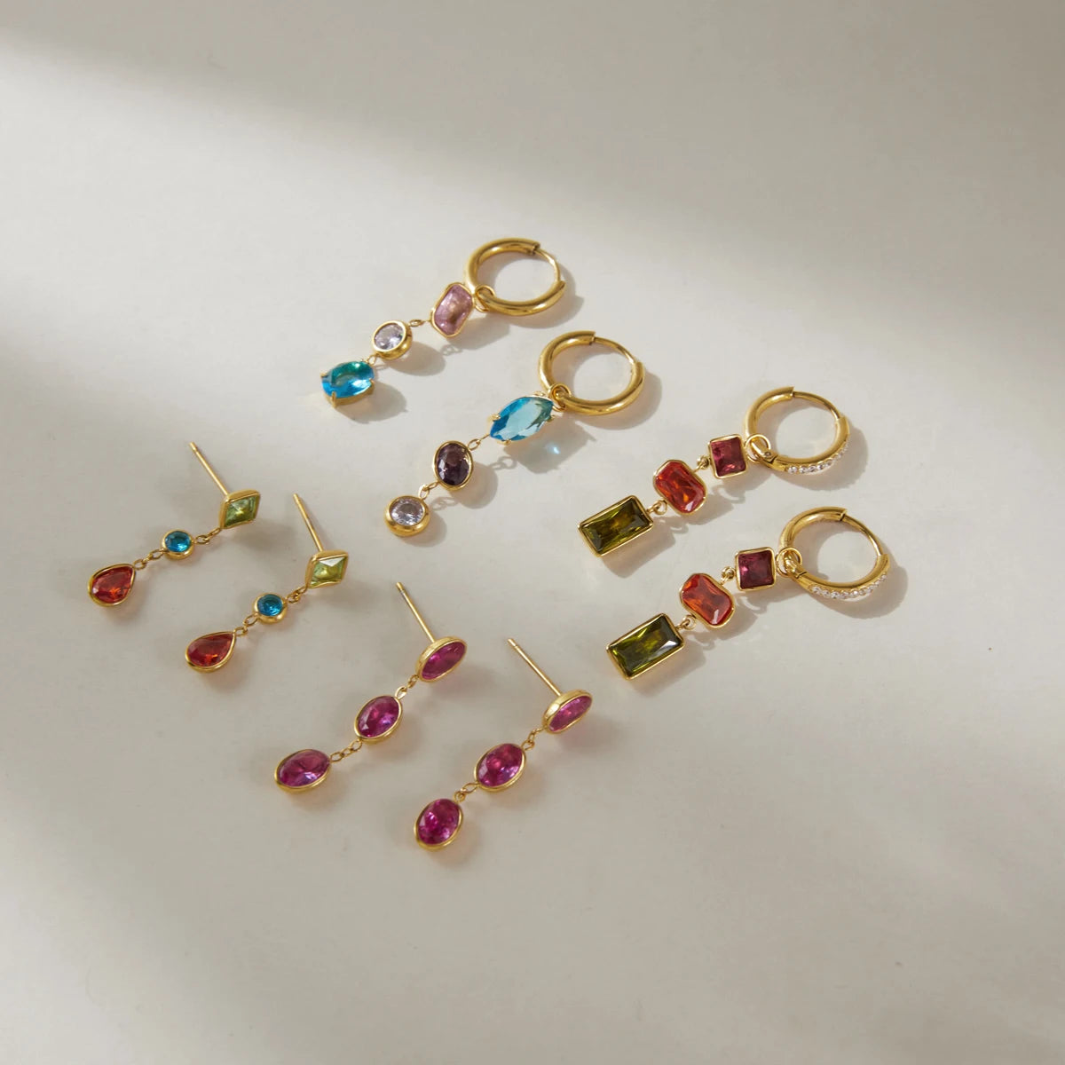 Multicolor geometric drop earrings with elegant 18K gold plating by HSF Marketplace