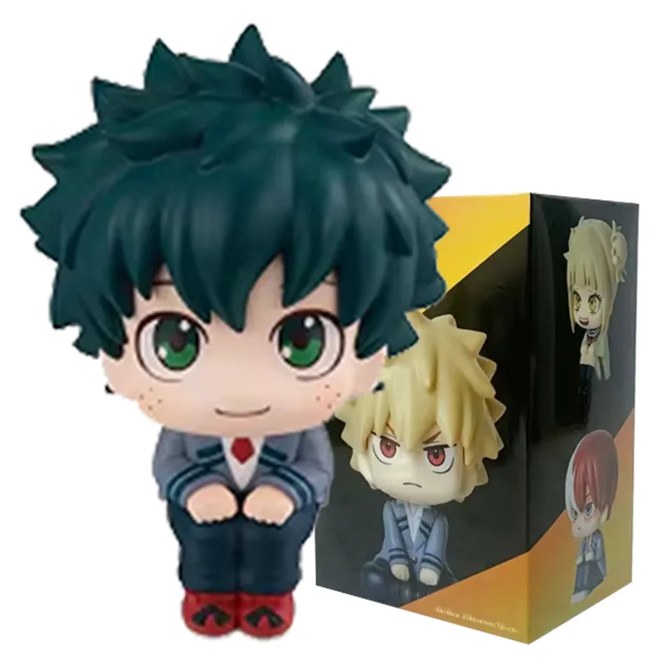 Anime Nendoroid collectible figures featuring Bakugou, Midoriya, Todoroki, and Toga toy models
