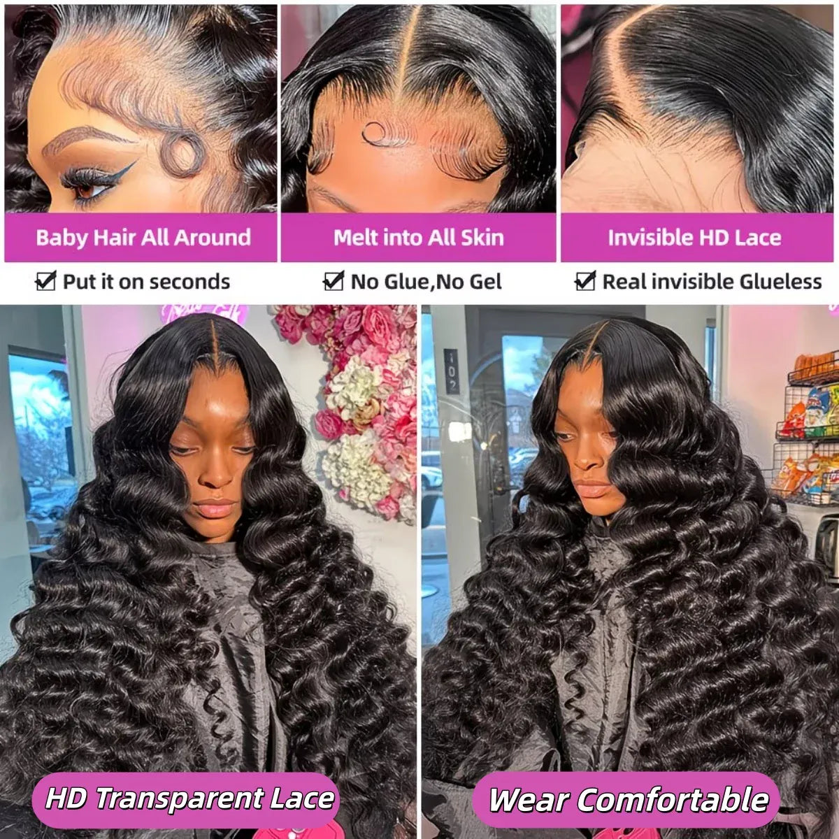 Deep Wave Wig Human Hair 13x6 HD Lace Burmese Curly Human Hair Wig Pre Plucked Lace Front Human Hair Wigs For Woman 13x6 Deep Wave Lace Front Wigs 200% Density 13X4 HD Transparent Frontal Wigs Pre-Plucked with Baby Hair Natur