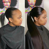 Bone straight wrap-around ponytail made from virgin raw human hair extensions for women