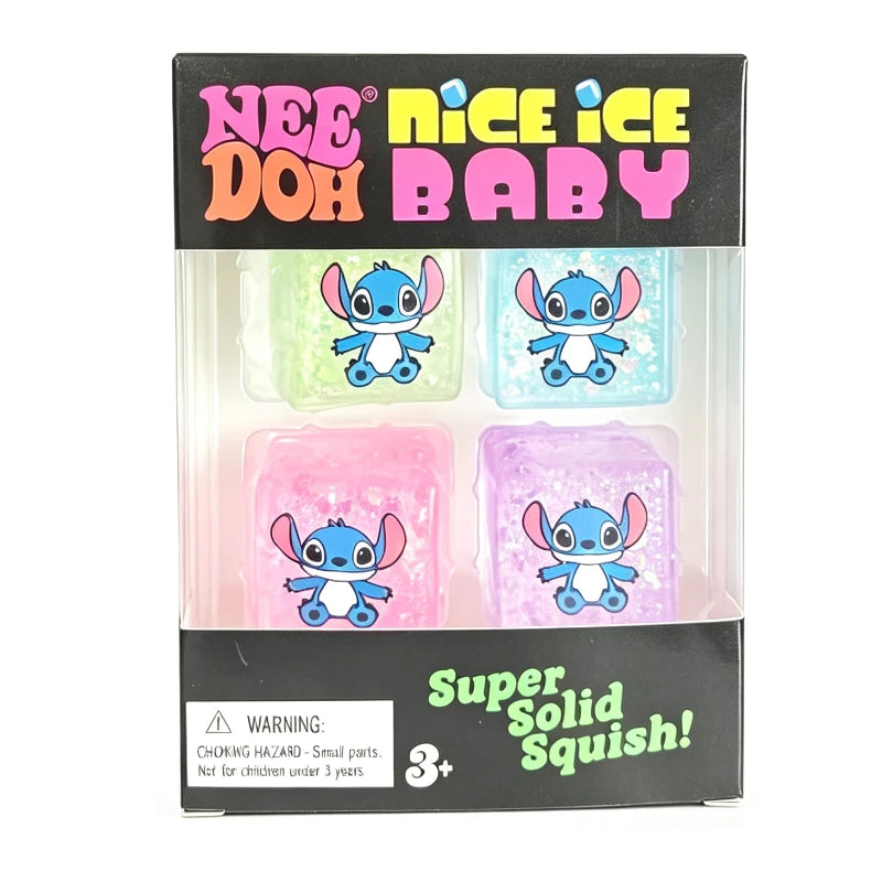 Four colorful NeeDoh Nice Ice Cube mini squishy sensory toys from HSF Marketplace, designed for stress relief and sensory fun.