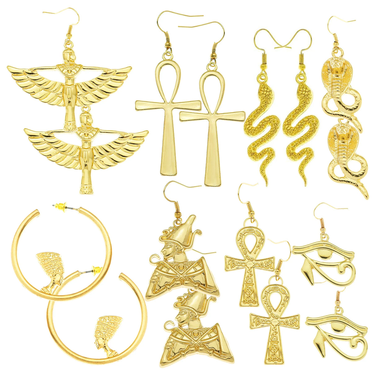 Vintage gold Egyptian queen hoop earrings by HSF Marketplace, elegant jewelry design