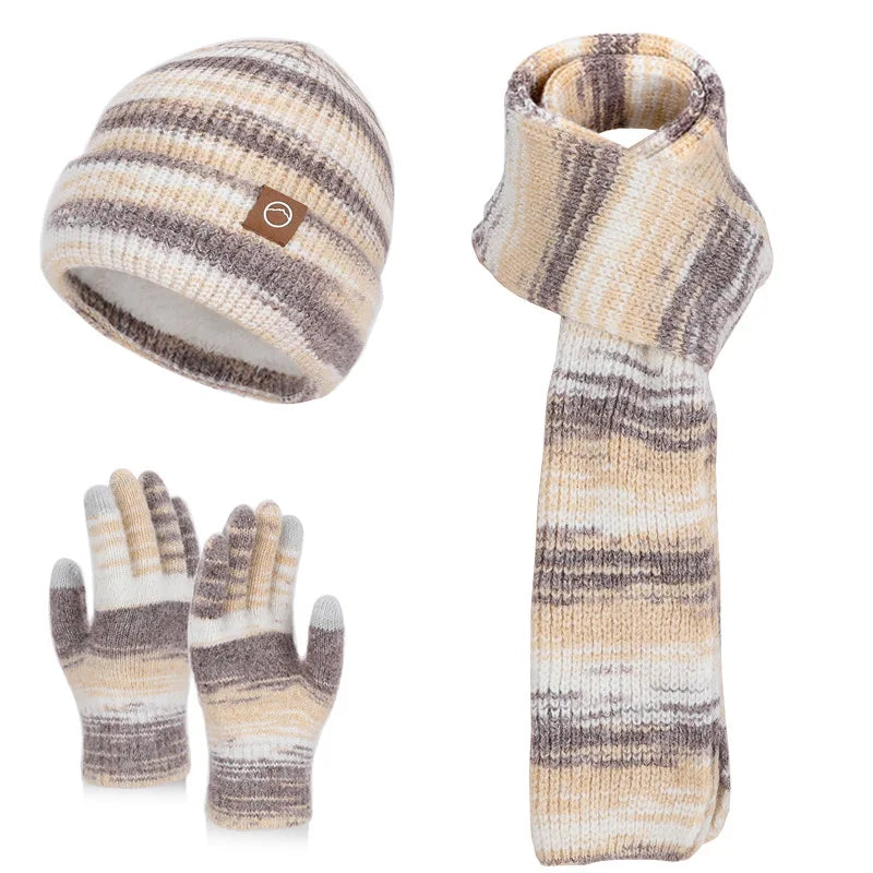 Women's gradient color knitted hat, scarf, and gloves winter set by HSF Marketplace