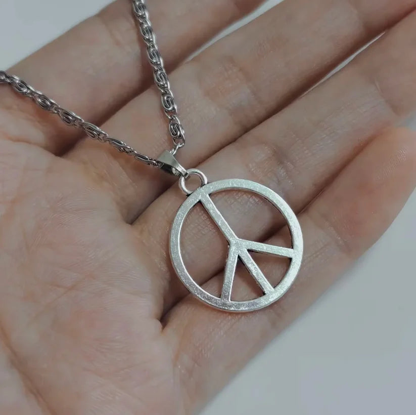 Hippie peace sign necklace in stainless steel for women, HSF Marketplace jewelry pendant